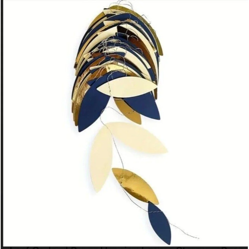 4 Piece Navy Blue Gold Party Decoration Decor Leaf Garland Paper Banner Hanging